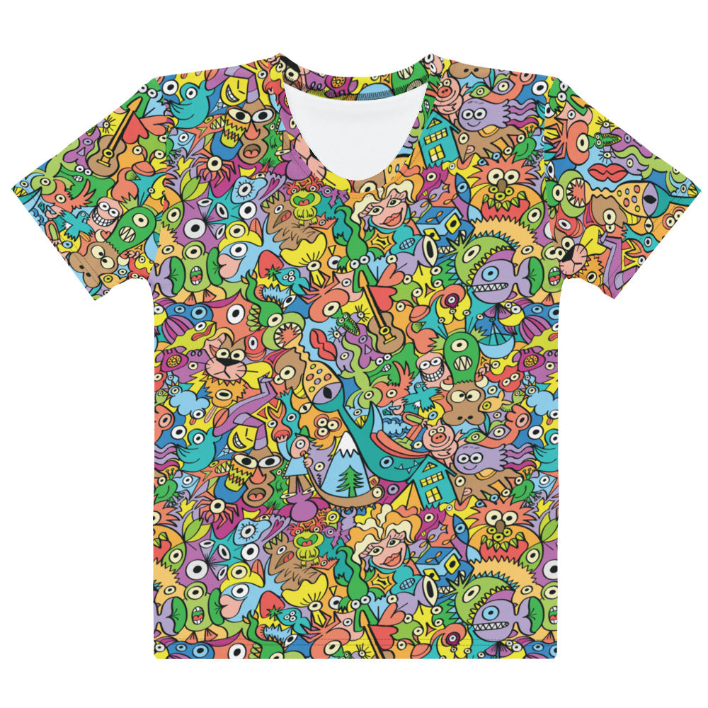 Cheerful crowd enjoying a lively carnival Women's cotton t-shirt — front view