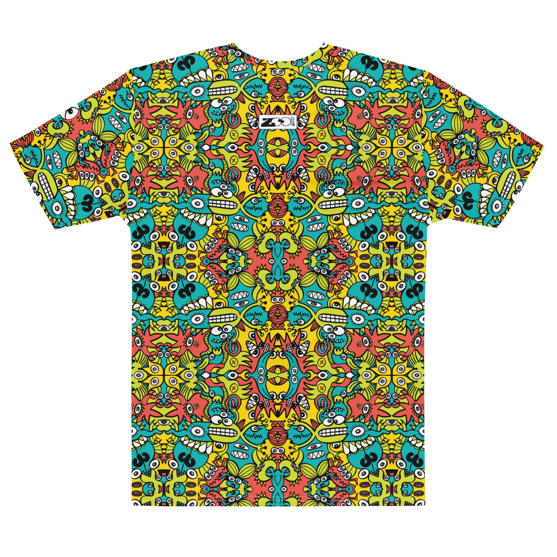 Cosmic Critter Carnival Men's all-over print cotton t-shirt — back view
