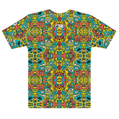 Cosmic Critter Carnival Men's all-over print cotton t-shirt — back view
