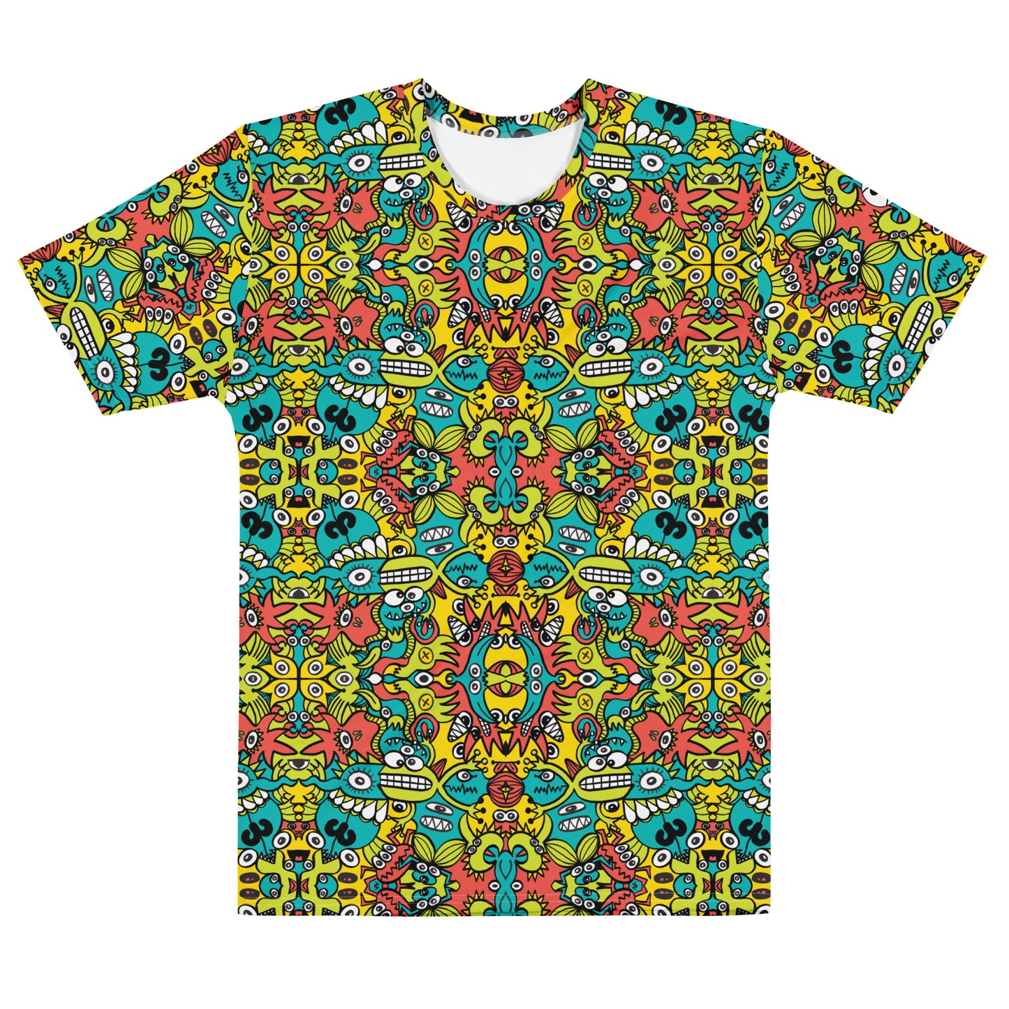 Cosmic Critter Carnival Men's all-over print cotton t-shirt — front view
