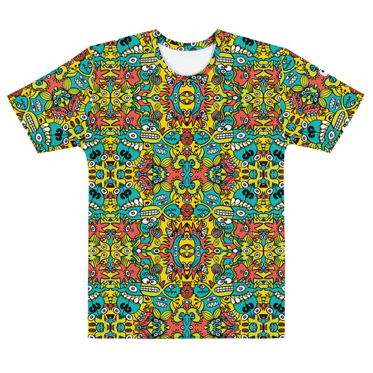 Cosmic Critter Carnival Men's all-over print cotton t-shirt — front view
