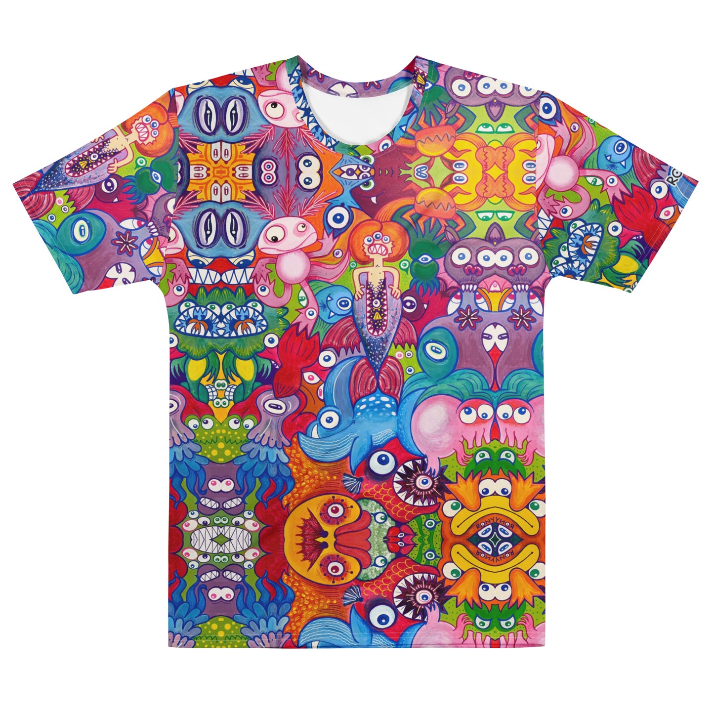 Doodle folie all over print men's cotton art t-shirt. Front view