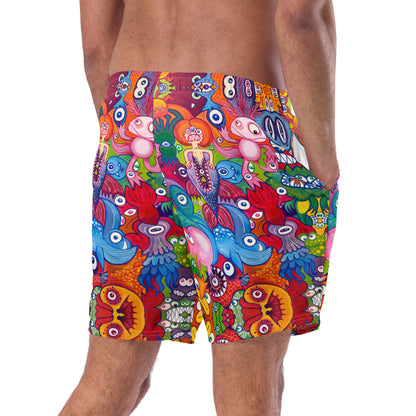 Doodle Folie Recycled Men’s Swim Trunks. Back view