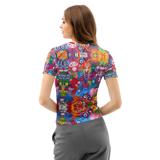 Doodle Folie Women’s Cotton Art T-Shirt. Lifestyle back view
