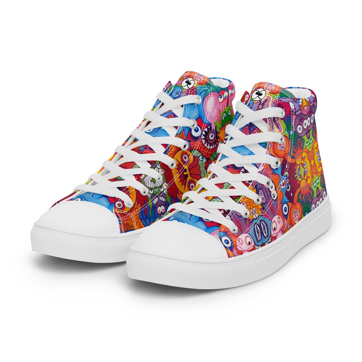 Doodle Folie Men’s High Top Canvas Shoes. Left front view