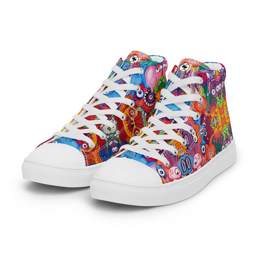 Doodle Folie Men’s High Top Canvas Shoes. Left front view