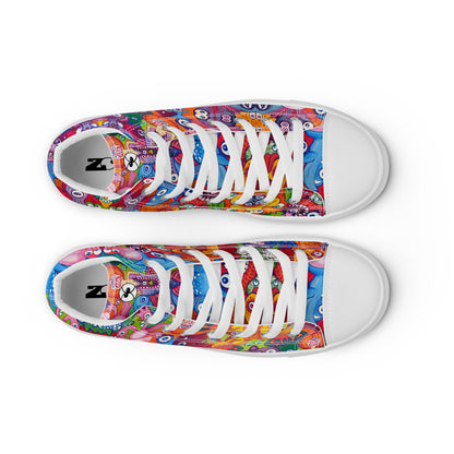 Doodle Folie Men’s High Top Canvas Shoes. Top view