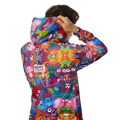 Doodle Folie Unisex Zip Hoodie. Lifestyle back view