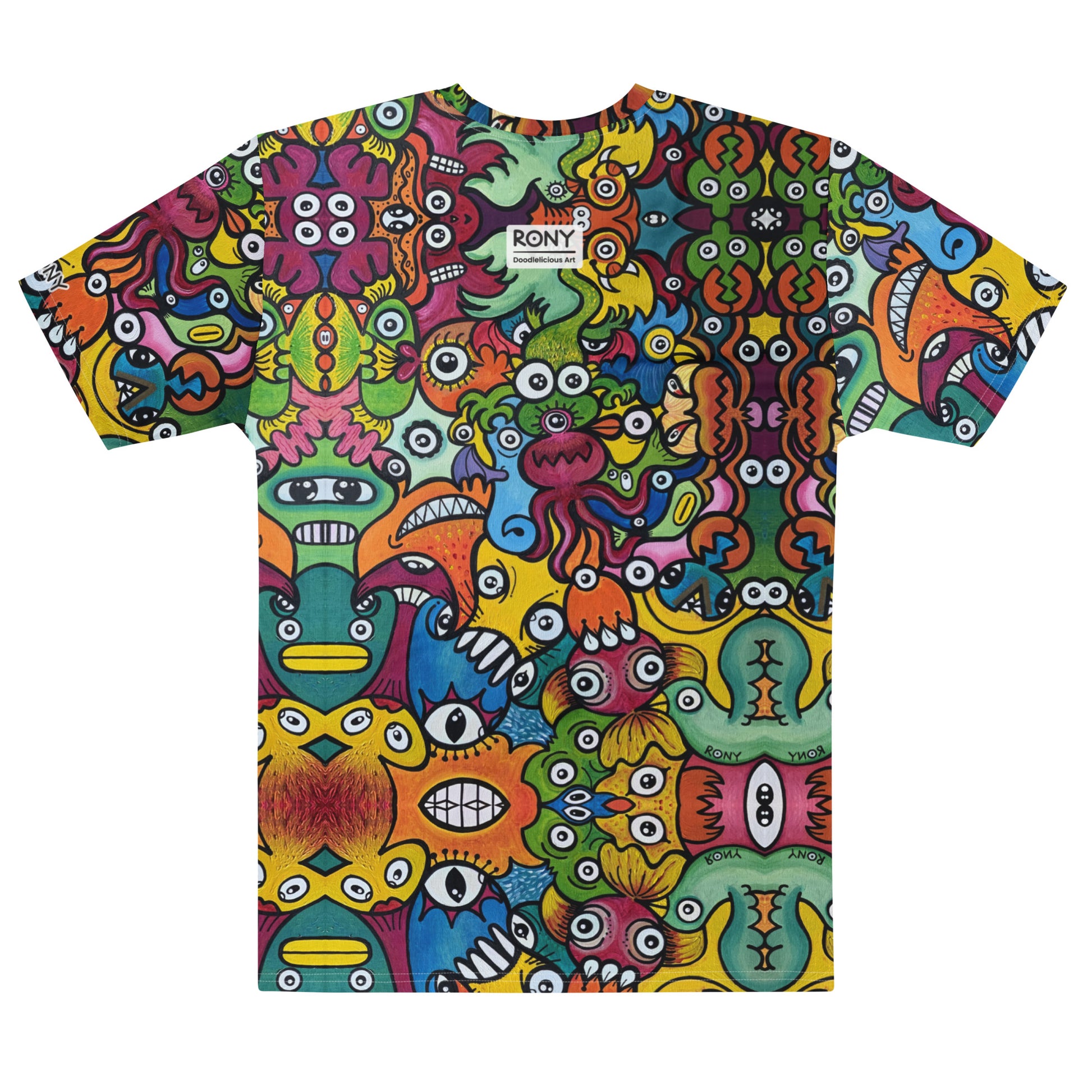 Doodle Planet Men’s Cotton Art T-Shirt. Back view