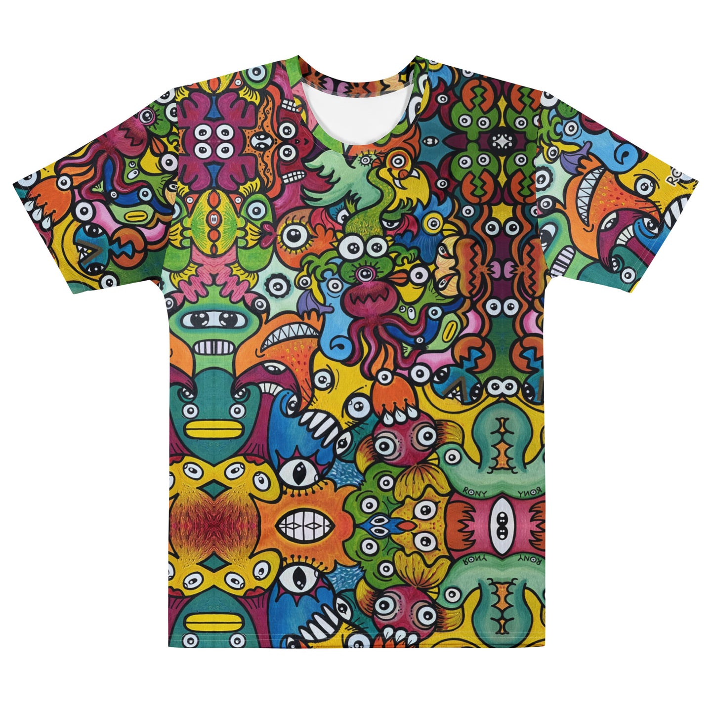 Doodle Planet Men’s Cotton Art T-Shirt. Front view