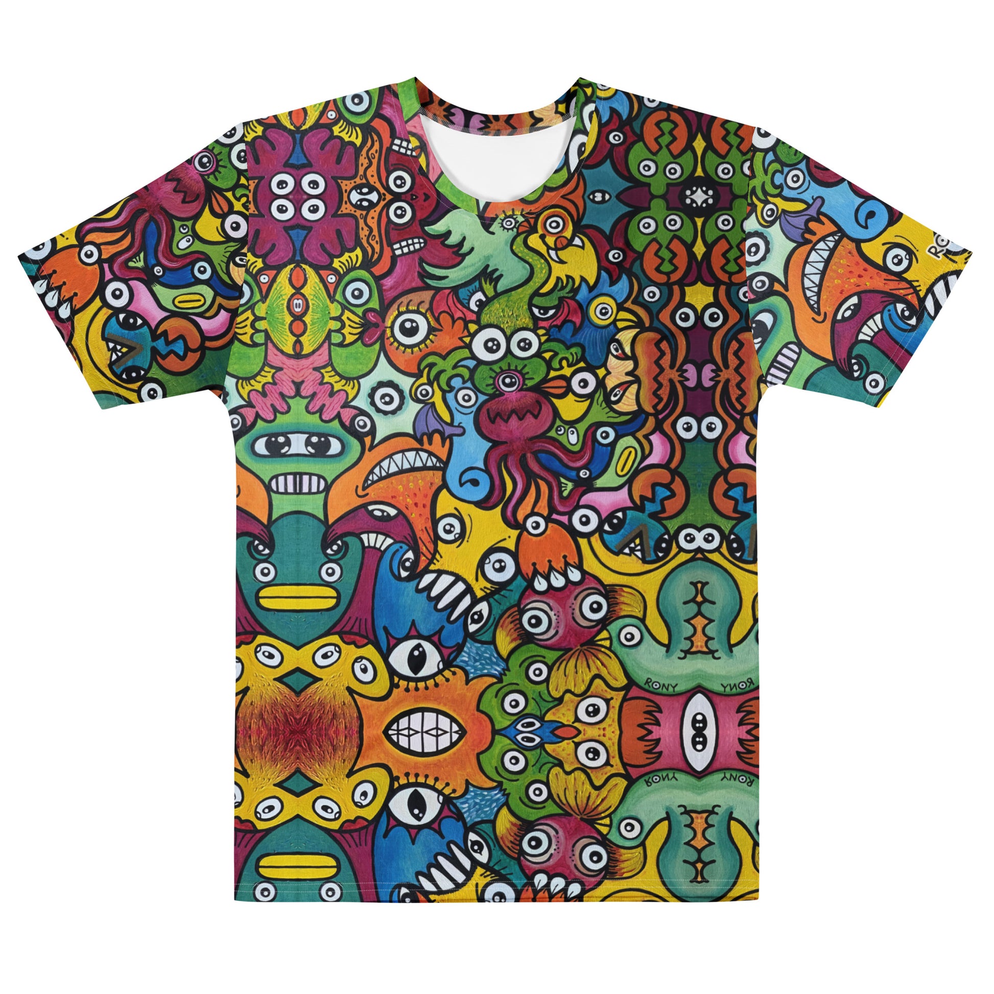 Doodle Planet Men’s Cotton Art T-Shirt. Front view