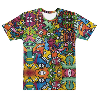 Doodle Planet Men’s Cotton Art T-Shirt. Front view