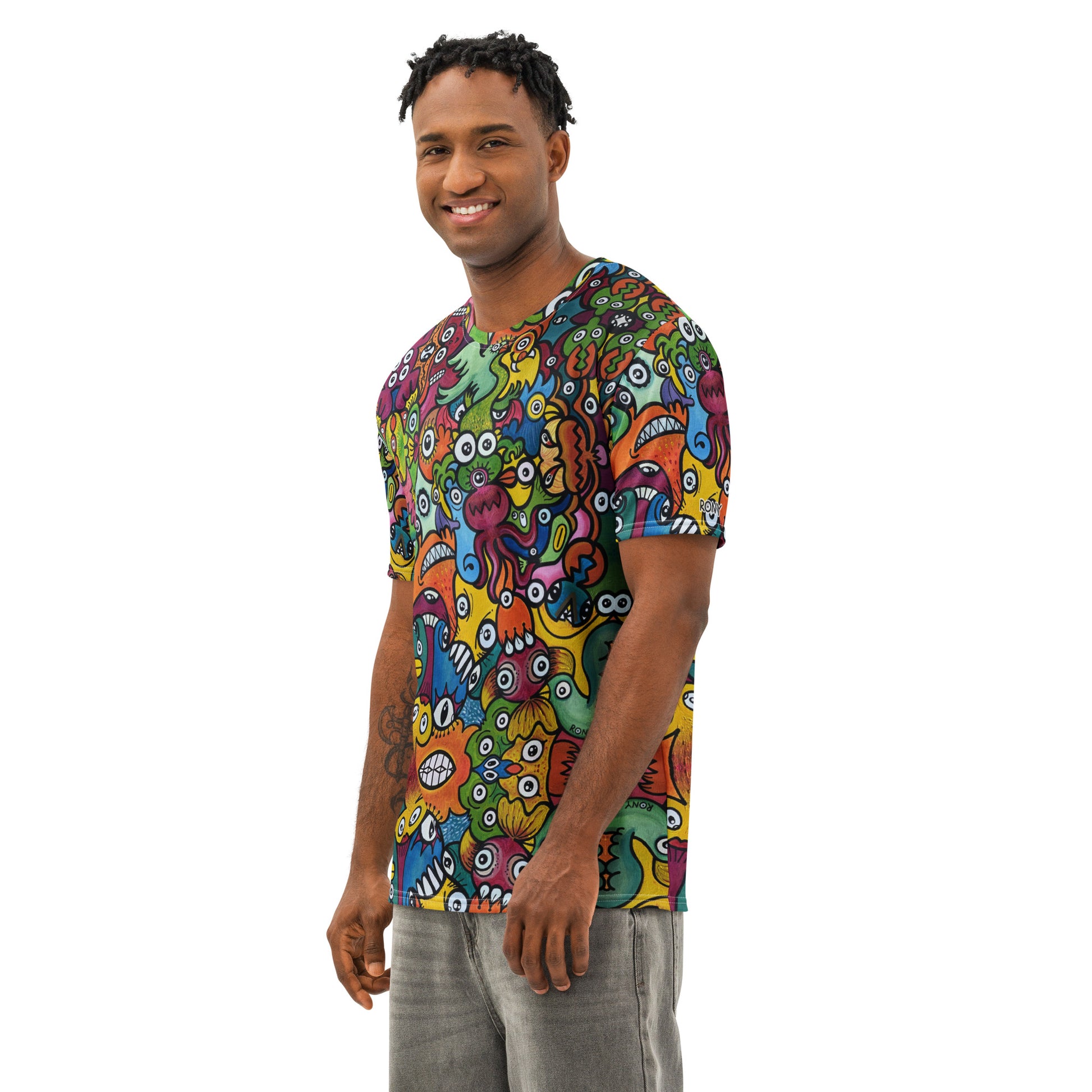Doodle Planet Men’s Cotton Art T-Shirt. Lifestyle