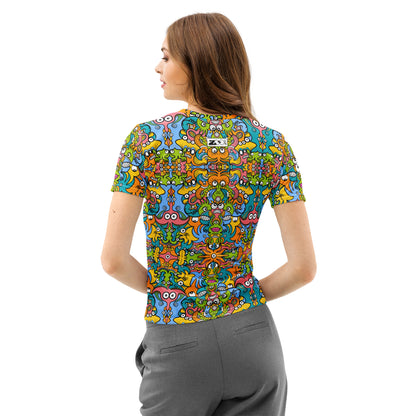 Enchantimals Fantasy Women’s Cotton Doodle Art T-Shirt. Woman back view