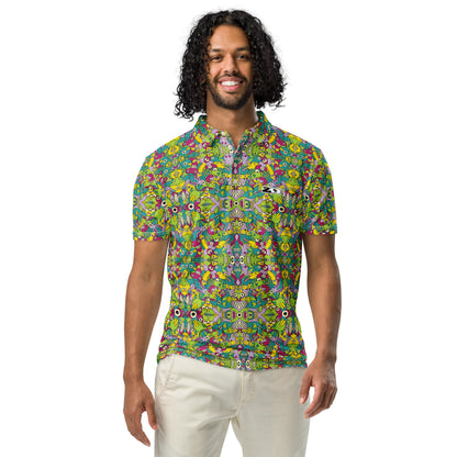 Extraterrestrial life men's all-over print slim fit polo shirt. Front view