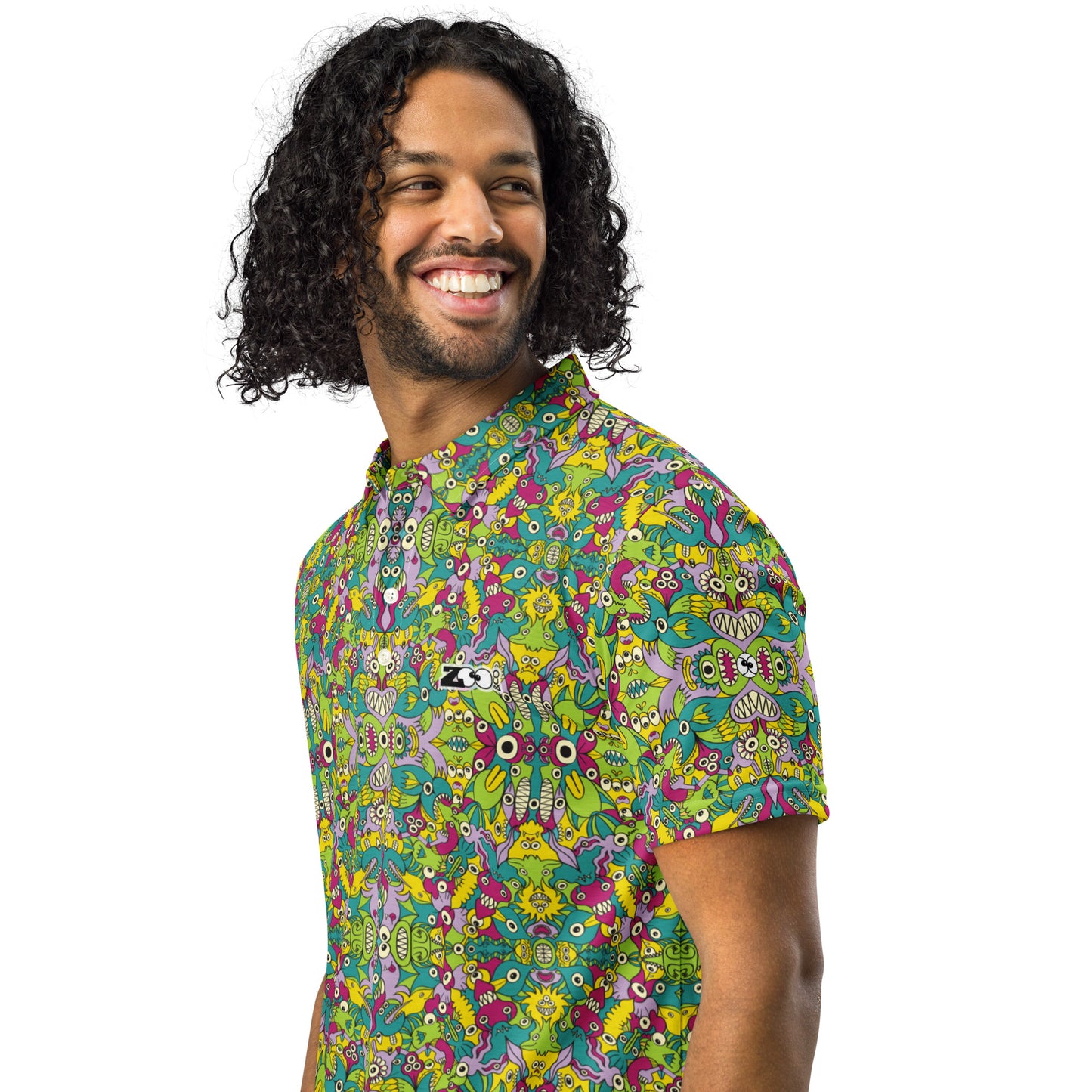 Extraterrestrial Life Men's All-over Print Slim Fit Polo Shirt. Left Front View