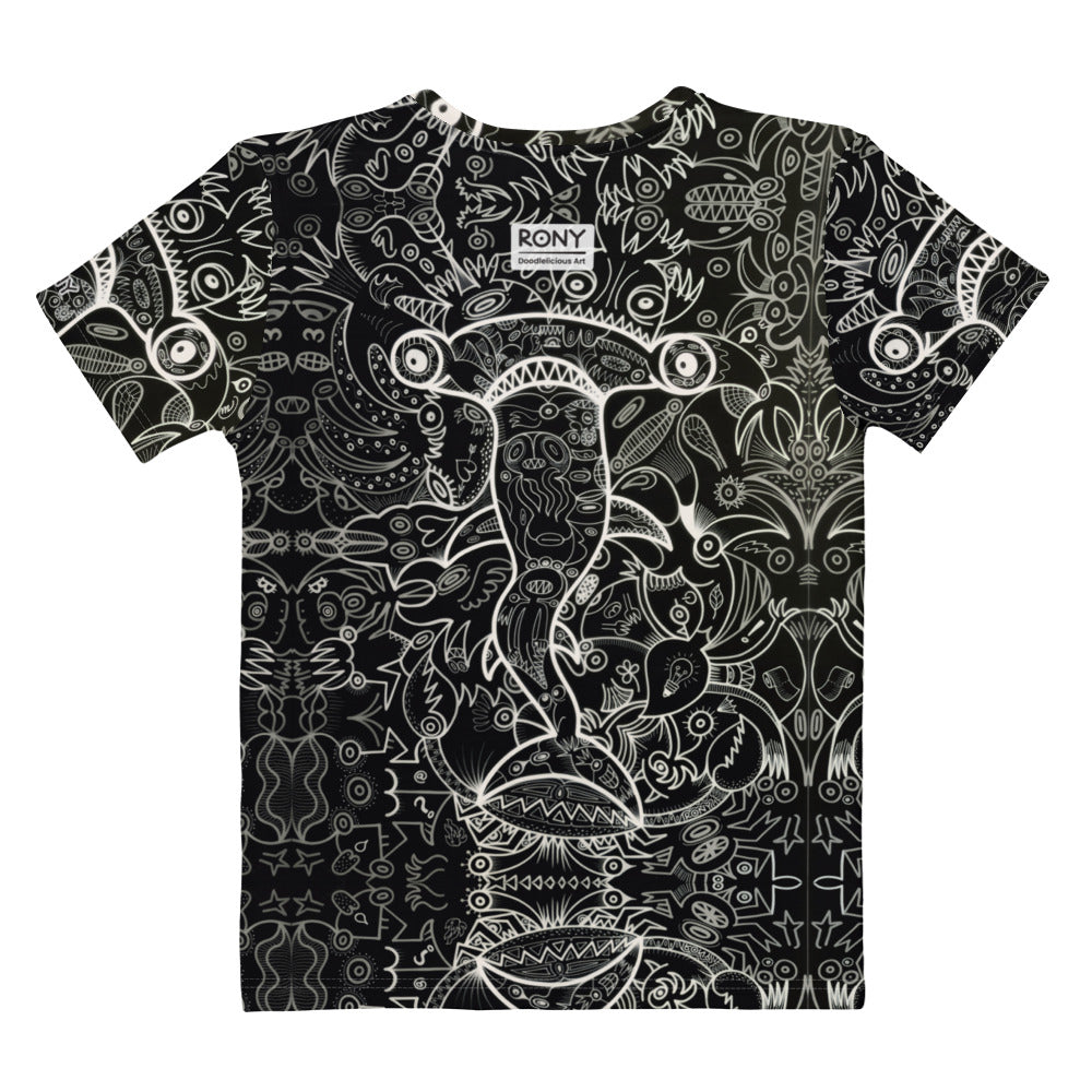 Hammerhead Sharkadelic Women’s Cotton Art T-Shirt. Flat back view