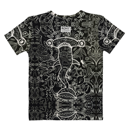 Hammerhead Sharkadelic Women’s Cotton Art T-Shirt. Flat back view