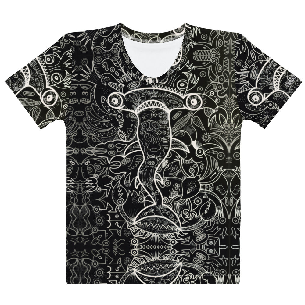 Hammerhead Sharkadelic Women’s Cotton Art T-Shirt. Flat front view