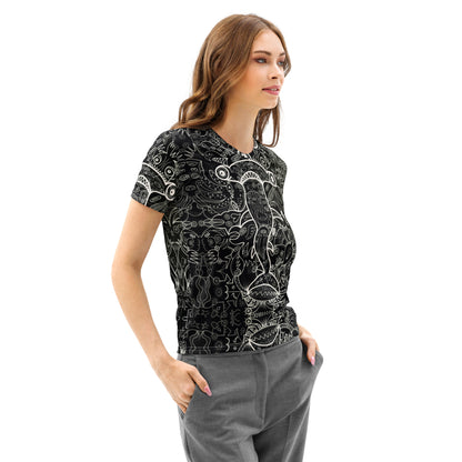 Hammerhead Sharkadelic Women’s Cotton Art T-Shirt. Lifestyle side view