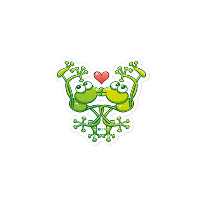 Cute frogs acrobatic kiss Bubble-free stickers. 3x3