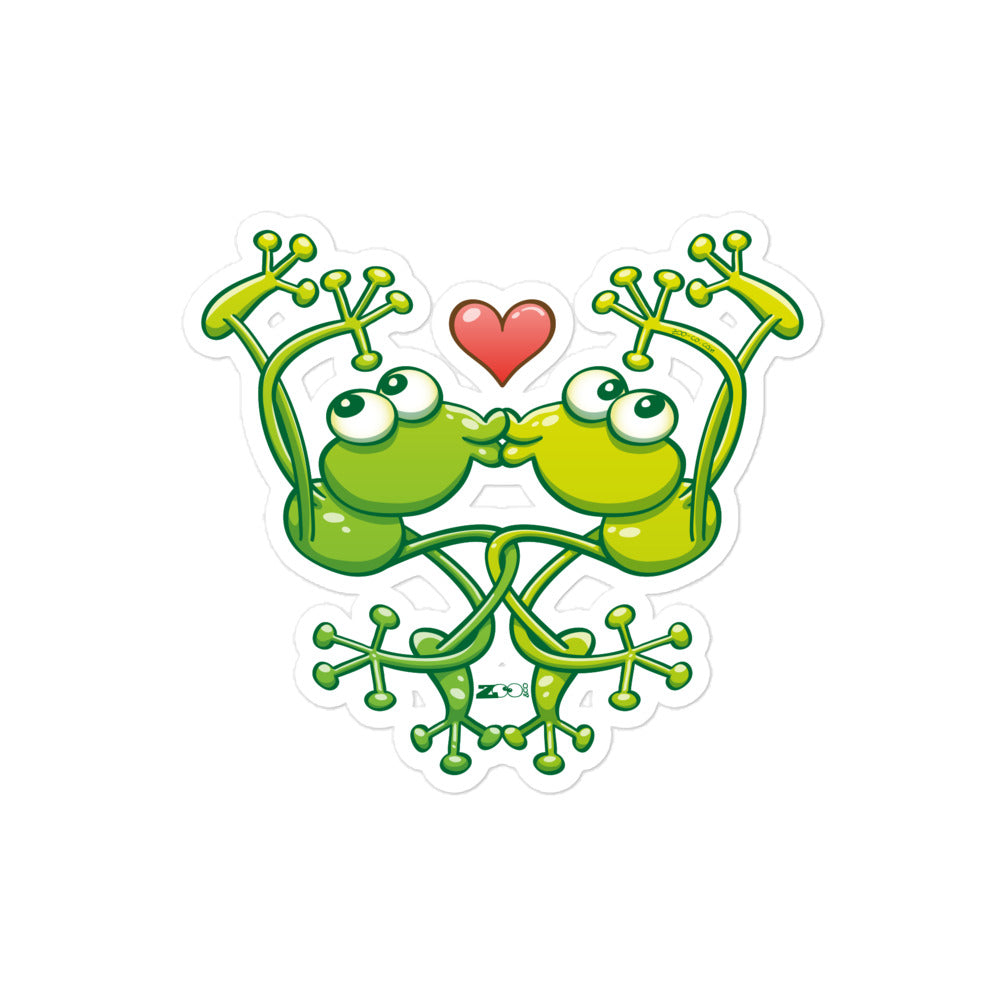 Cute frogs acrobatic kiss Bubble-free stickers. 4x4