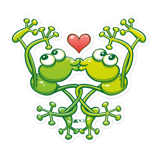 Cute frogs acrobatic kiss Bubble-free stickers. 5.5x5.5