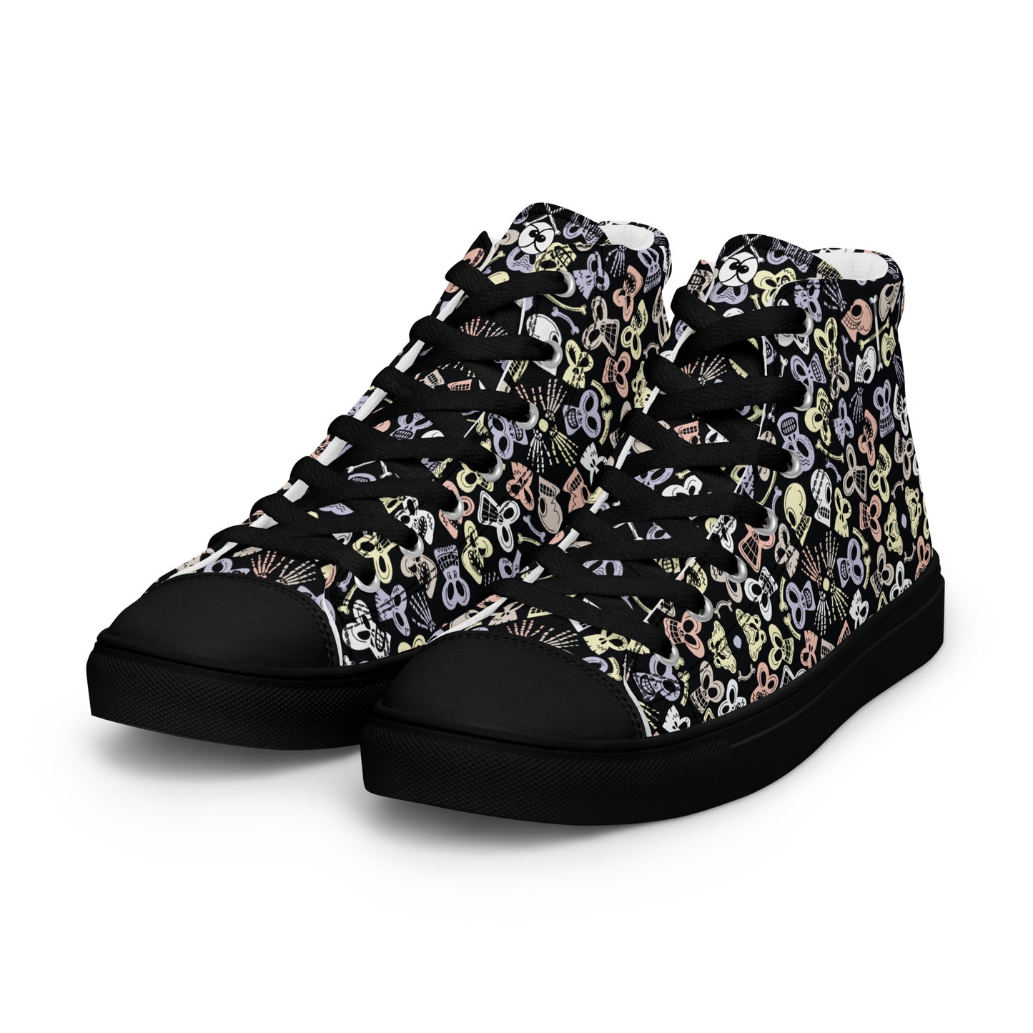Bewitched Skulls: Hauntingly Chic Pattern Design - Men’s high top canvas shoes. Black color. Overview