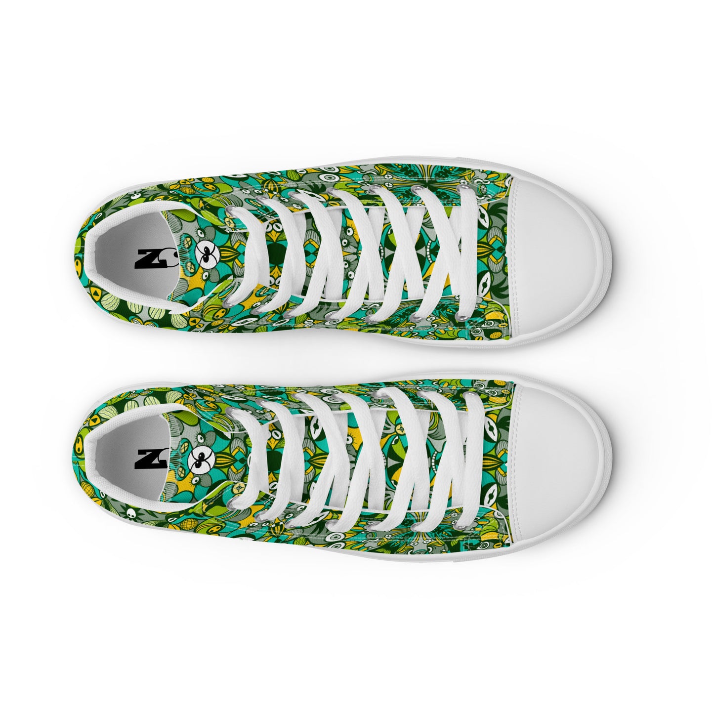 Join the funniest alien doodling network in the universe Men’s high top canvas shoes. Top view
