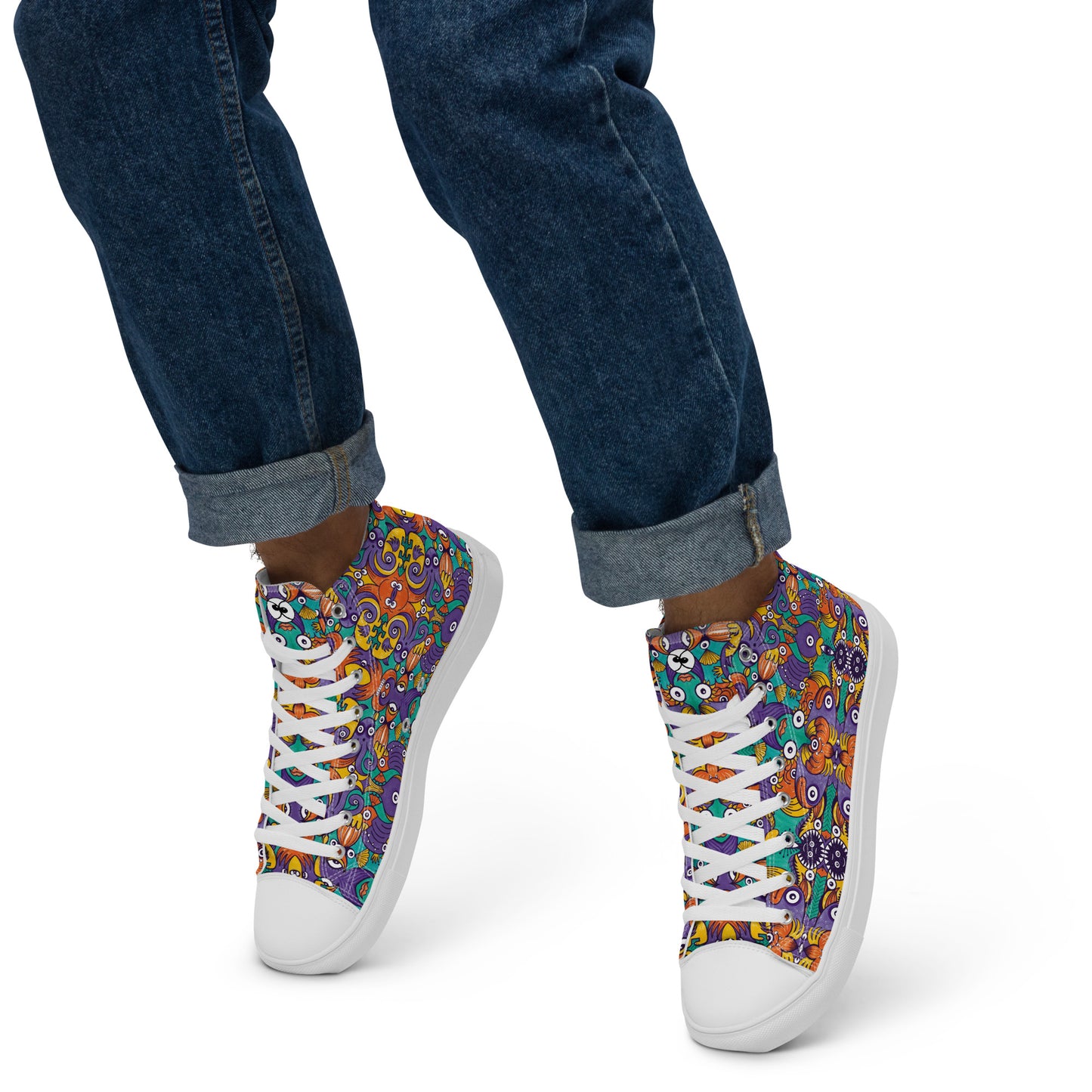 Dive into Whimsical Waters: An Undersea Odyssey - Men’s high top canvas shoes. Lifestyle