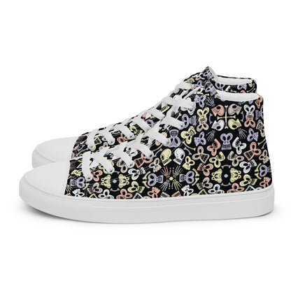 Bewitched Skulls: Hauntingly Chic Pattern Design - Men’s high top canvas shoes. White color. Side view