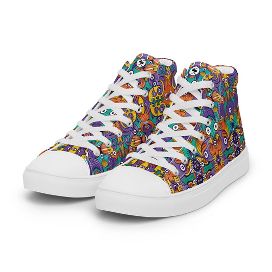 Dive into Whimsical Waters: An Undersea Odyssey - Men’s high top canvas shoes. Overview