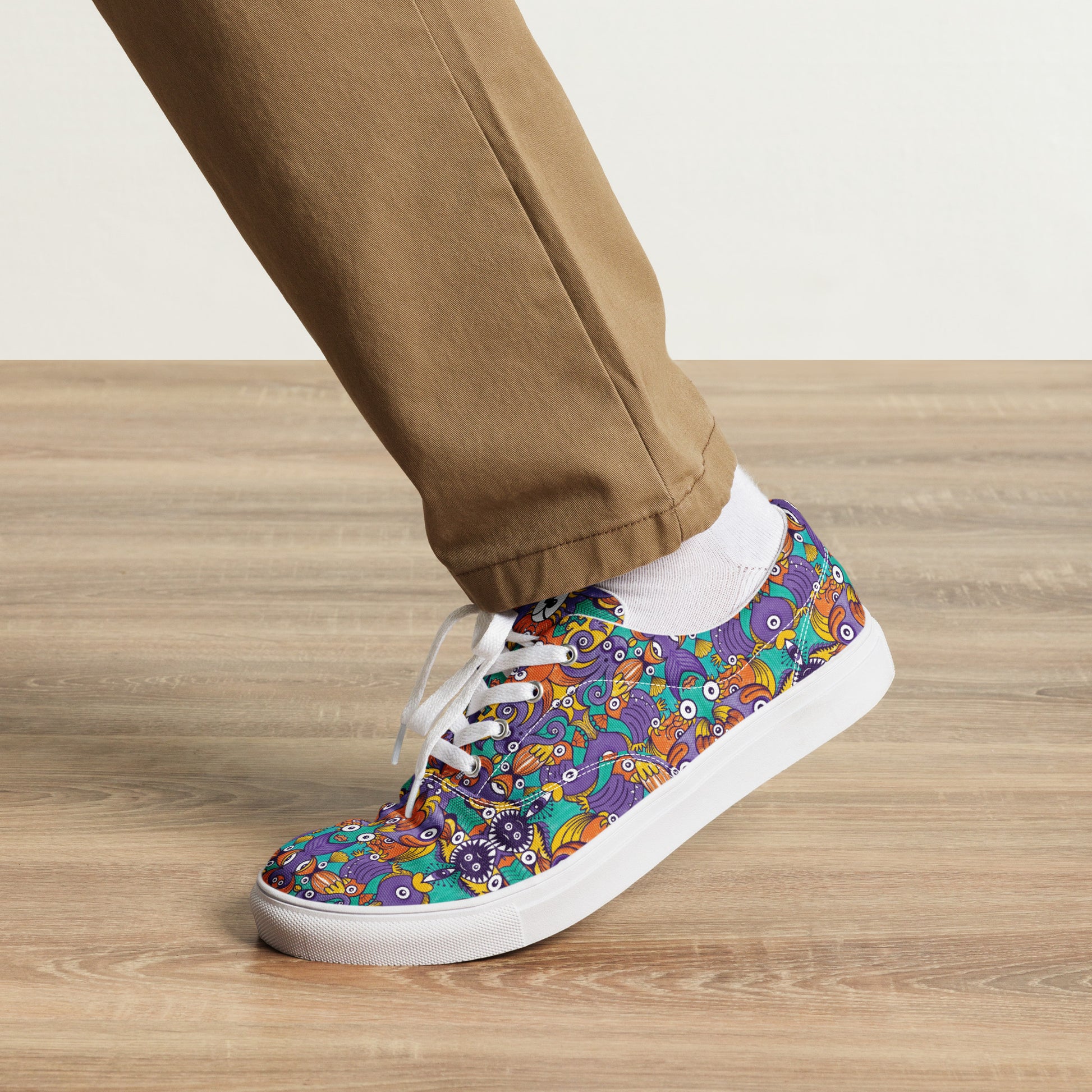 Dive into Whimsical Waters: An Undersea Odyssey - Men’s lace-up canvas shoes. Lifestyle