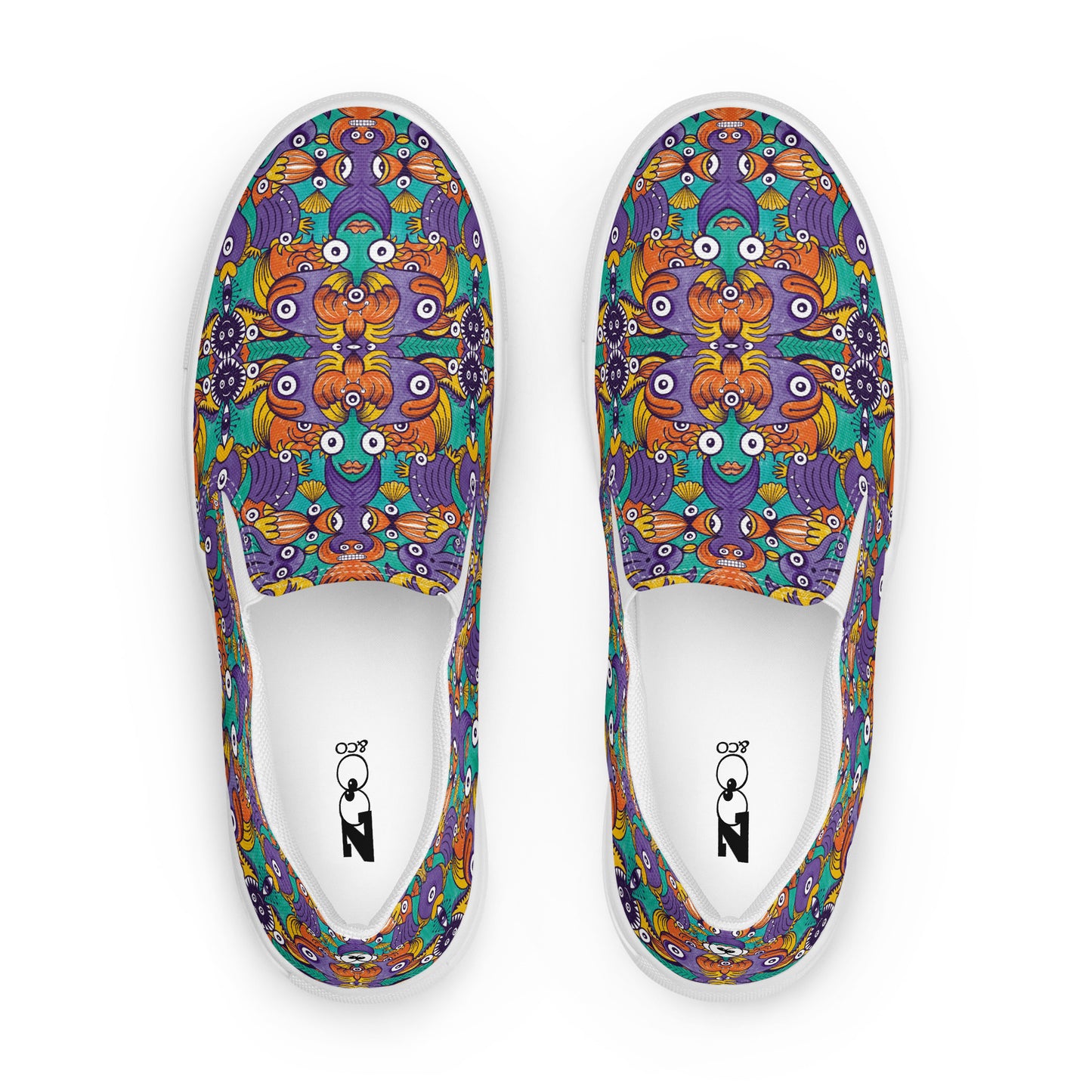Dive into Whimsical Waters: An Undersea Odyssey - Men’s slip-on canvas shoes. Top view