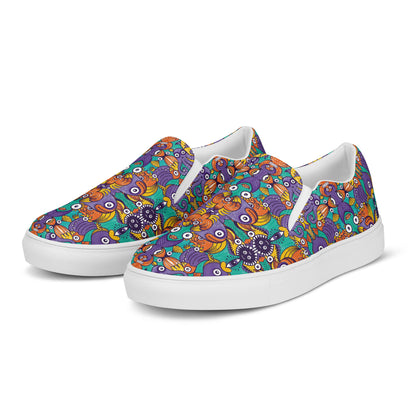 Dive into Whimsical Waters: An Undersea Odyssey - Men’s slip-on canvas shoes. Overview
