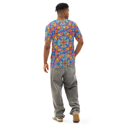 Ocean Doodle Delight Men’s Cotton T-shirt. Lifestyle back view