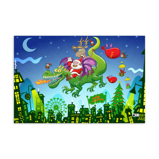 Santa's Dragon-Powered Christmas: A Holiday Adventure - Standard Postcard. Front view
