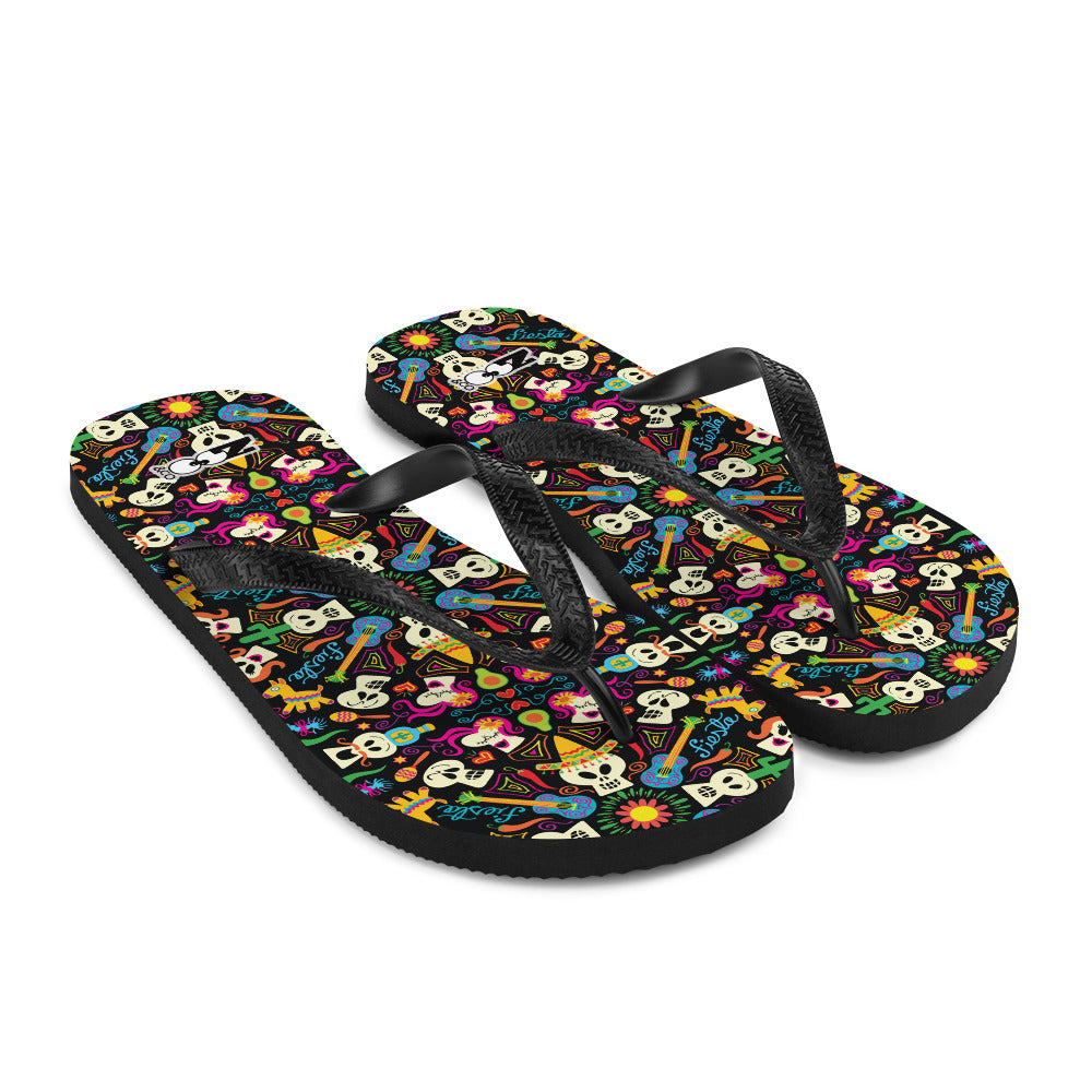 Day of the dead Mexican holiday Flip-Flops. Overview