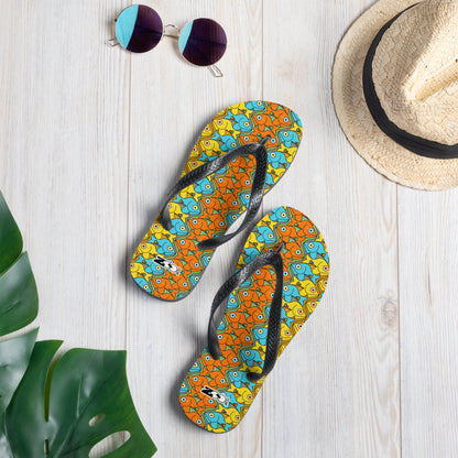 Smiling colorful fishes pattern Flip-Flops. Lifestyle