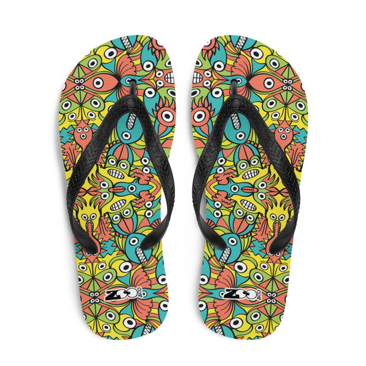 Alien monsters pattern design Flip-Flops. Top view