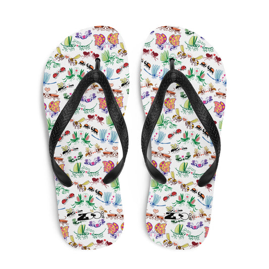 Cool insects madly in love Flip-Flops. Top view