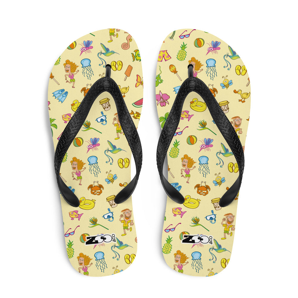 Enjoy happy summer pattern design Flip-Flops. Top view