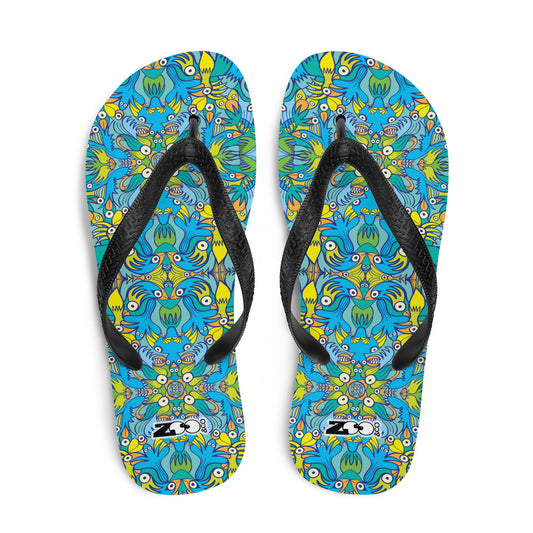 Exotic birds tropical pattern Flip-Flops. Top view