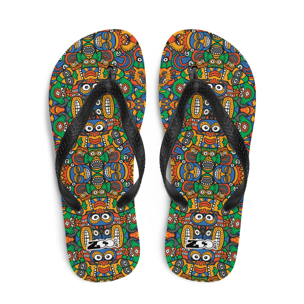 Fantastic African masks festival Flip-Flops. Top view