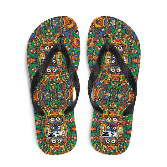 Fantastic African masks festival Flip-Flops. Top view