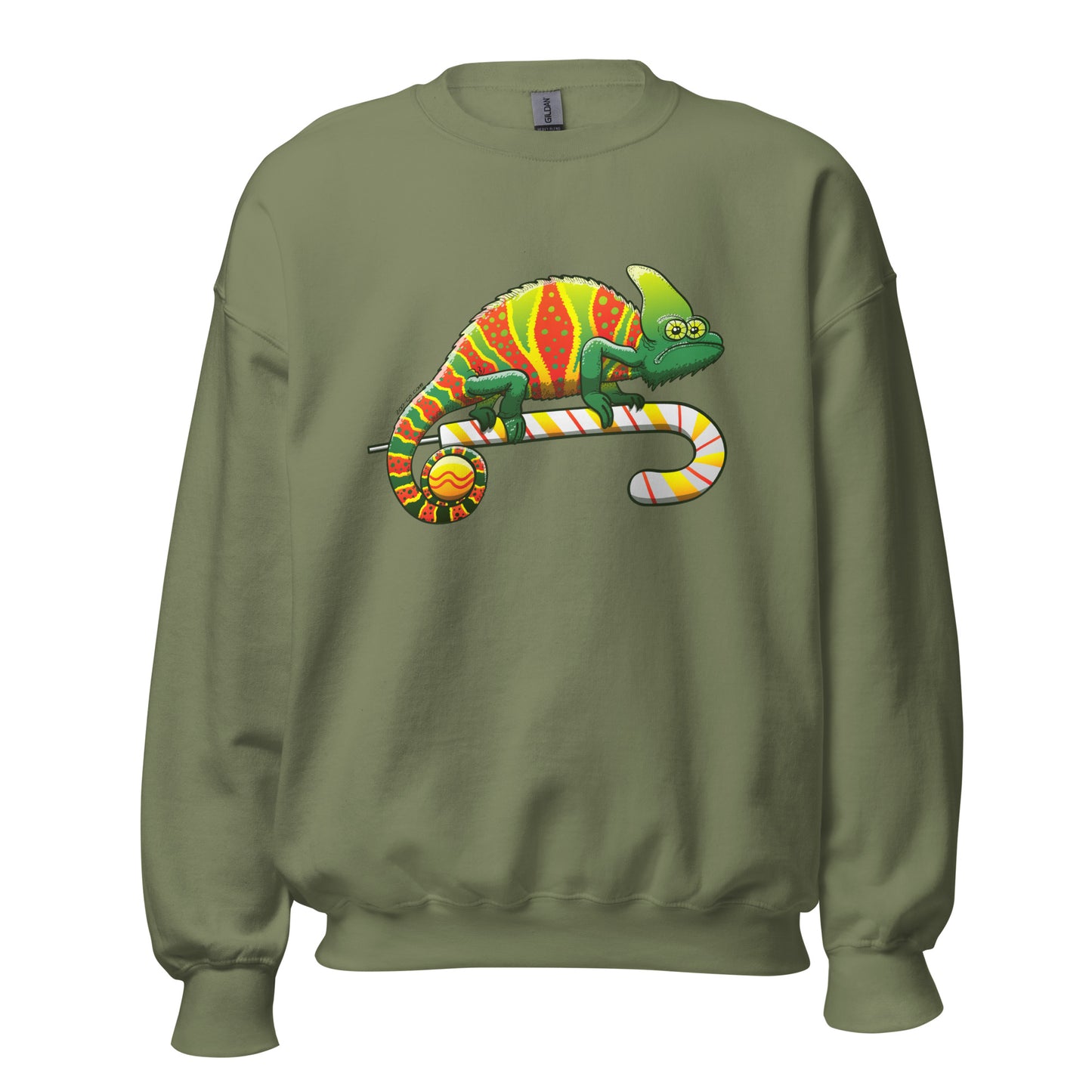 Christmas chameleon ready for the big season - Unisex Sweatshirt. Military green. Front view