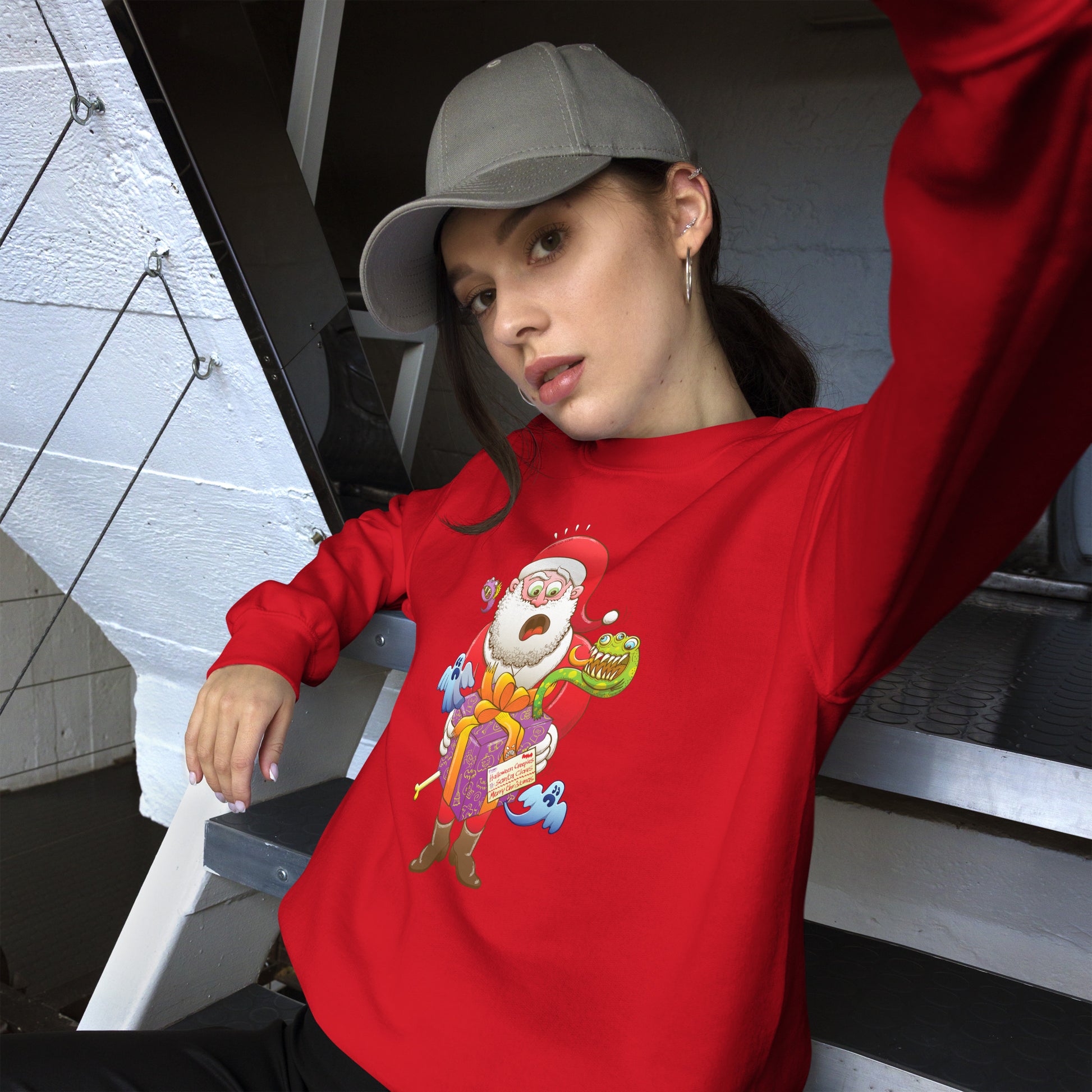 Creepy Christmas gift for Santa - Unisex Sweatshirt. Red. Lifestyle