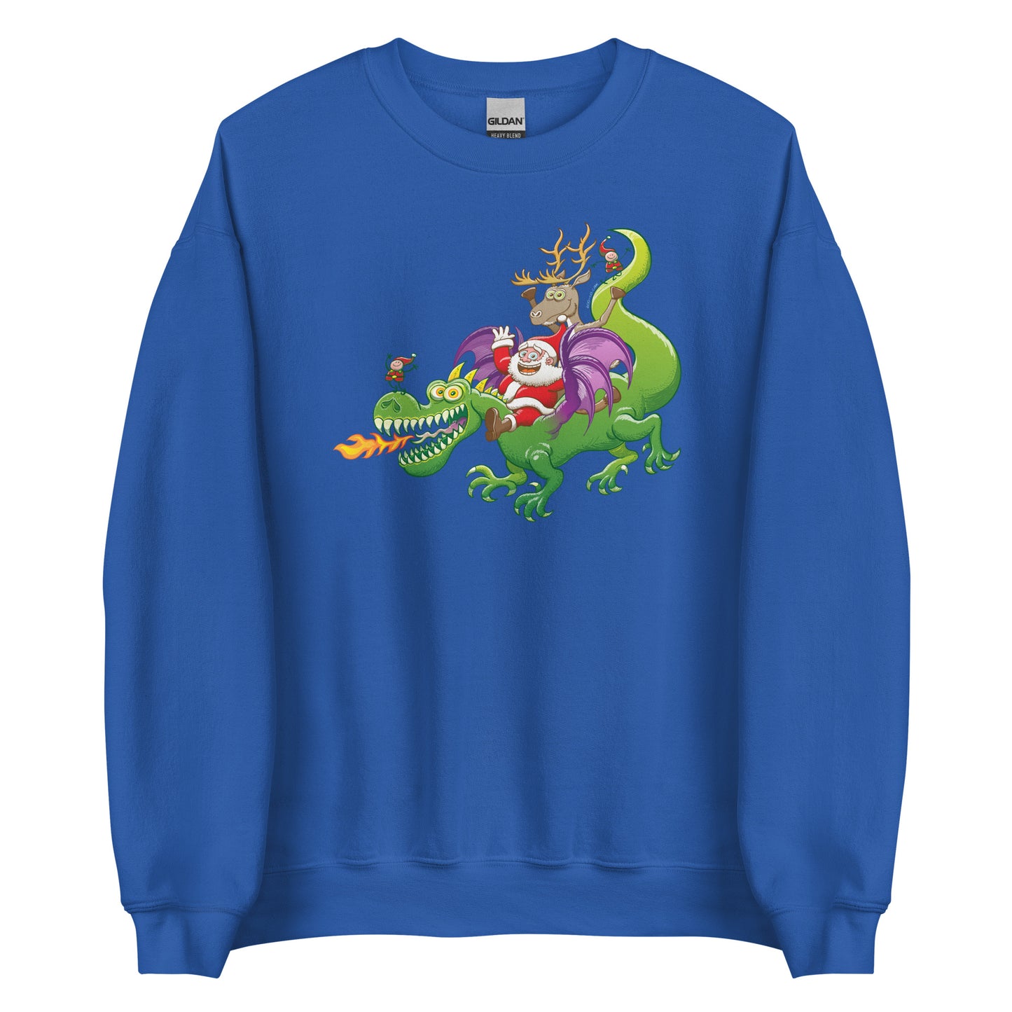 Santa's Dragon-Powered Christmas: A Holiday Adventure - Unisex Sweatshirt. Royal blue. Front view