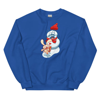 Snowman's Nose Heist: A Christmas Love Tale - Unisex Sweatshirt. Royal blue color. Front view