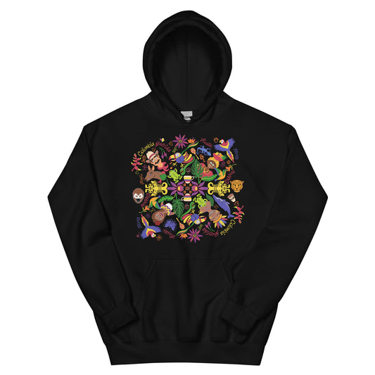 Colombia, the charm of a magical country mandala Unisex Hoodie. Black version. Front view